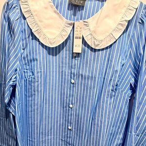 J. Crew Blue and White Striped Shirt with Ruffled Collar